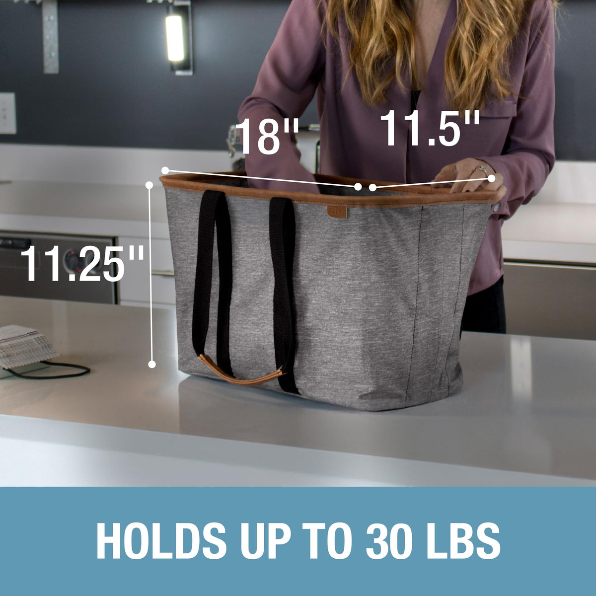 Stand-up tote in action for groceries, laundry, or beach gear