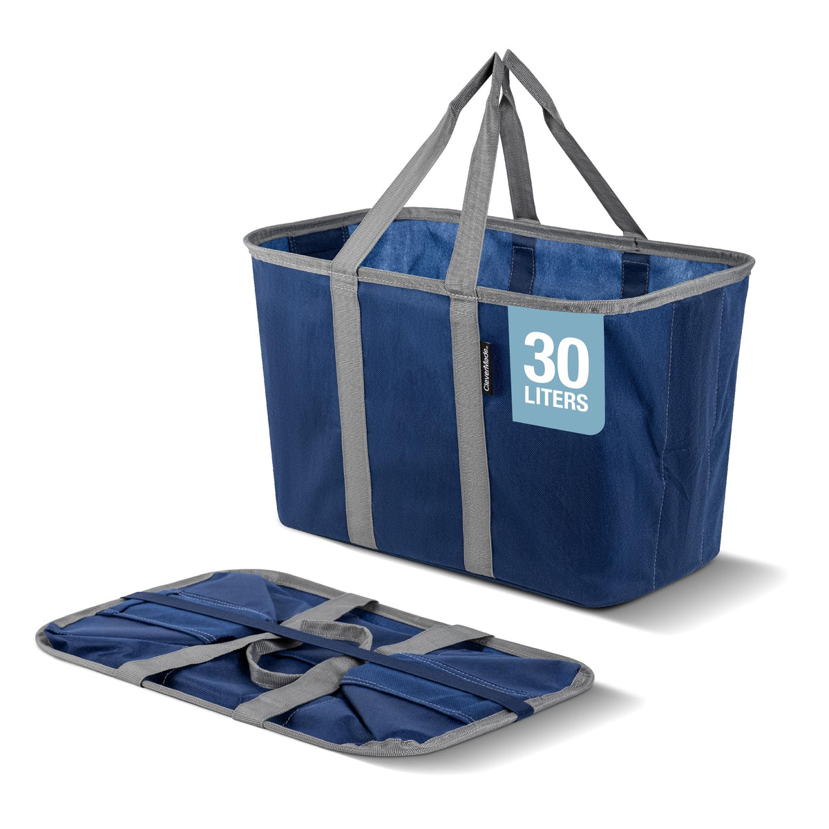 CleverMade EcoBasket 30L standing upright for stable loading of groceries.