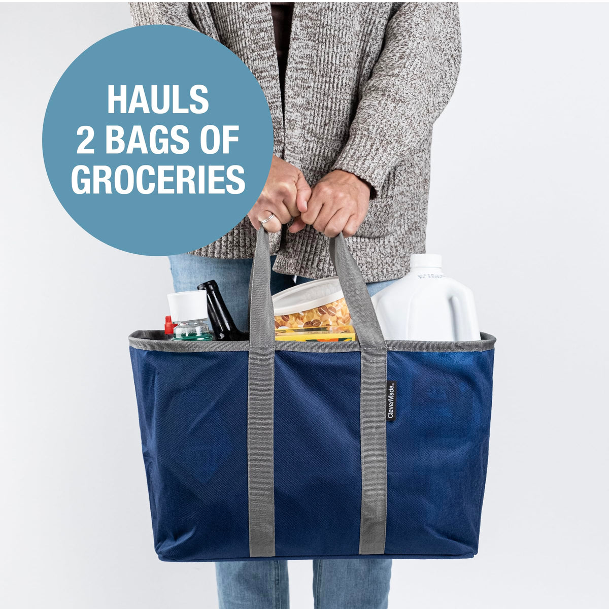 CleverMade EcoBasket with reinforced webbing handles for comfortable carrying.