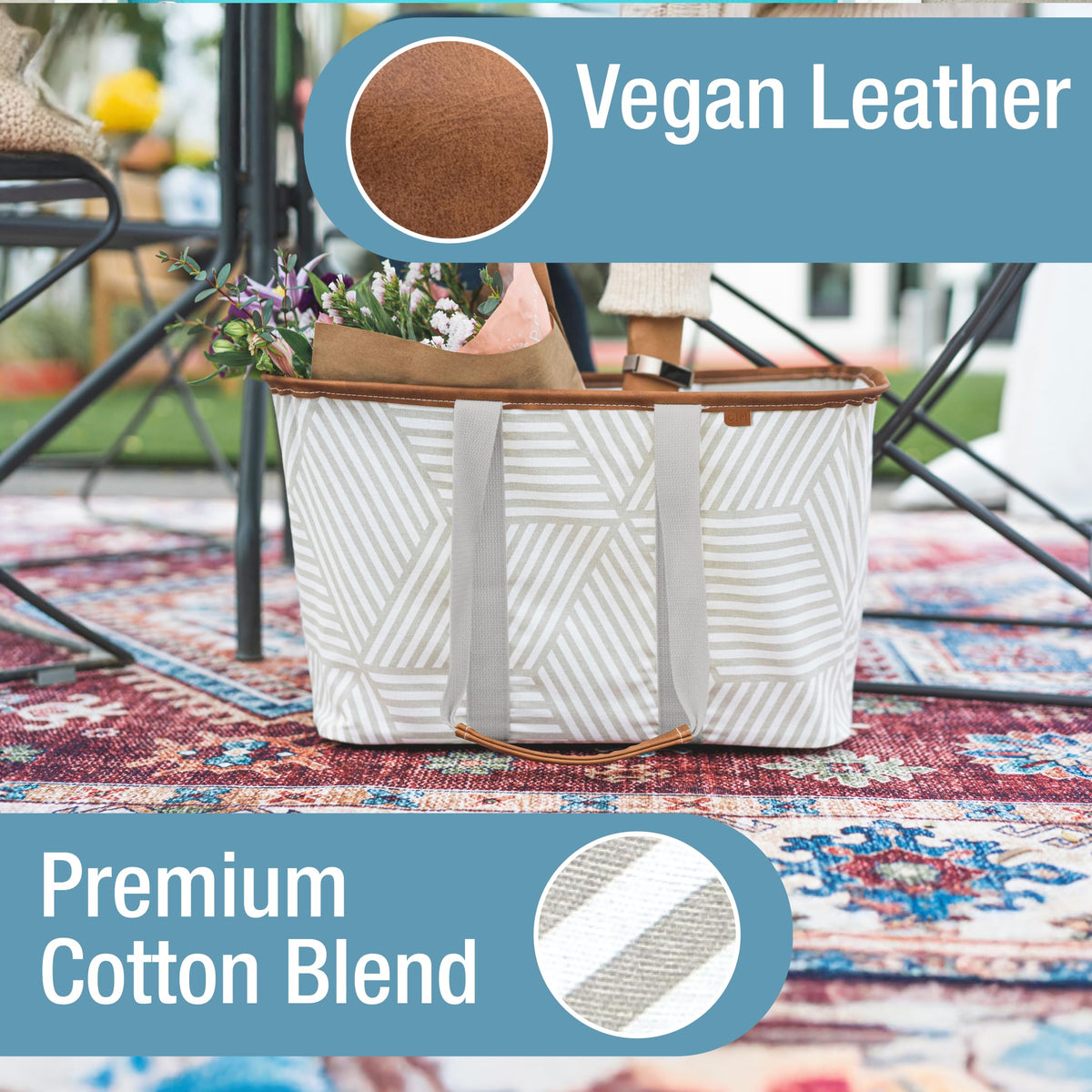 CleverMade Snapbasket LUXE open tote demonstrating generous opening for groceries and projects