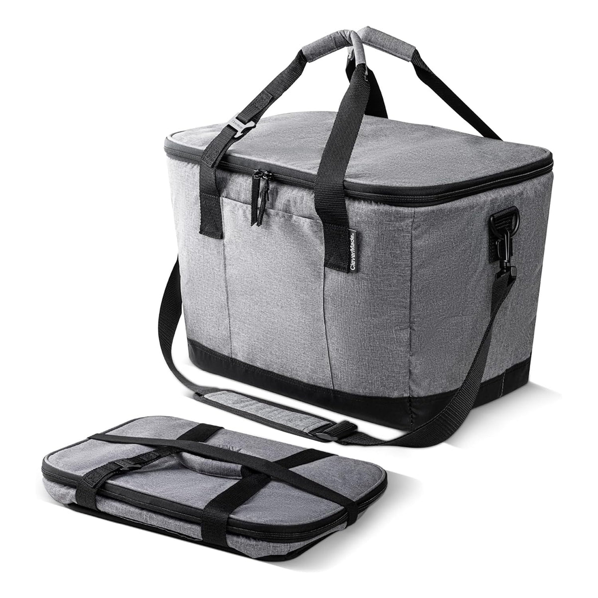 CleverMade Tahoe collapsible cooler bag at the beach keeps drinks cold.