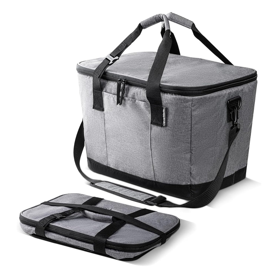 CleverMade Tahoe collapsible cooler bag at the beach keeps drinks cold.