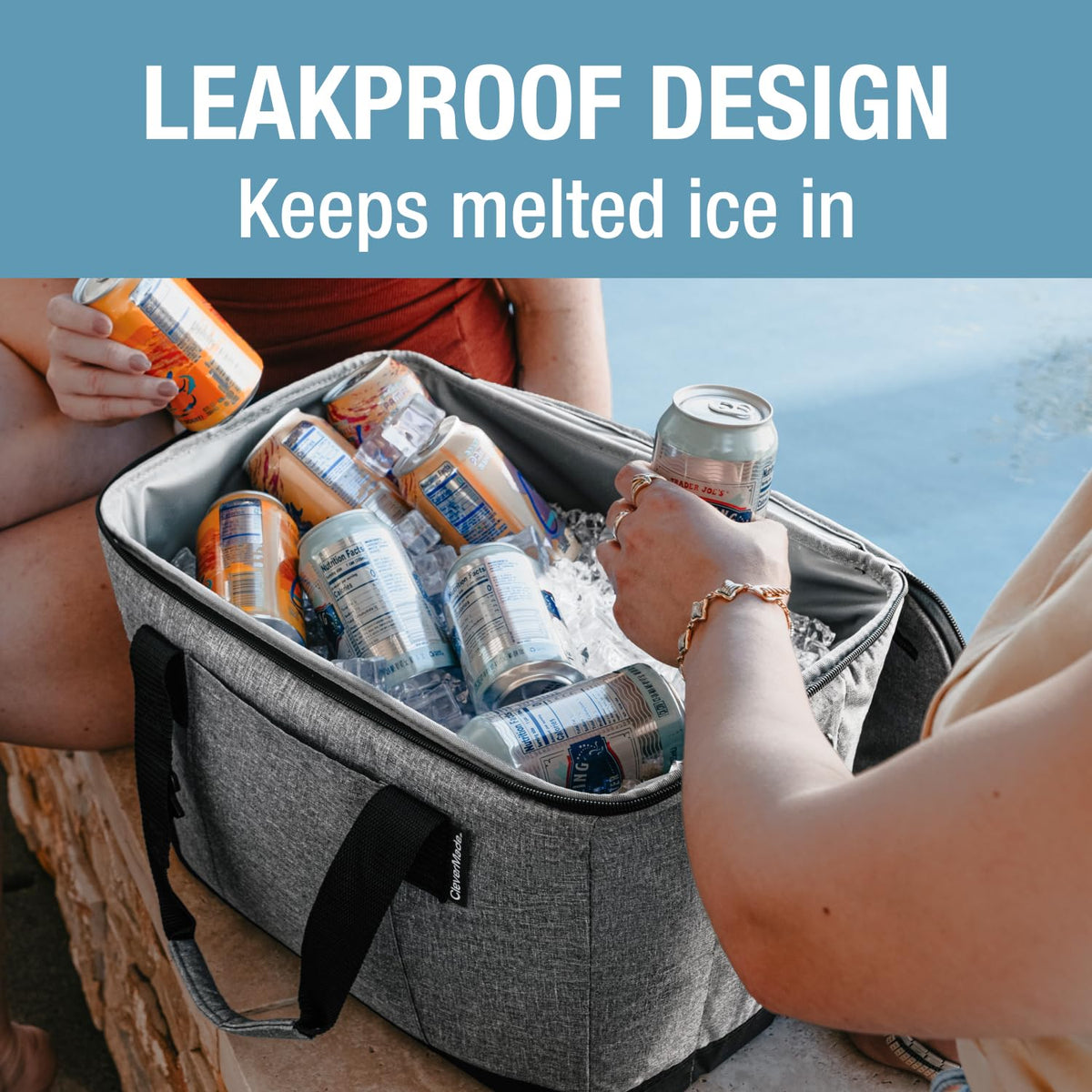 CleverMade Tahoe collapsible cooler folded flat for easy storage.