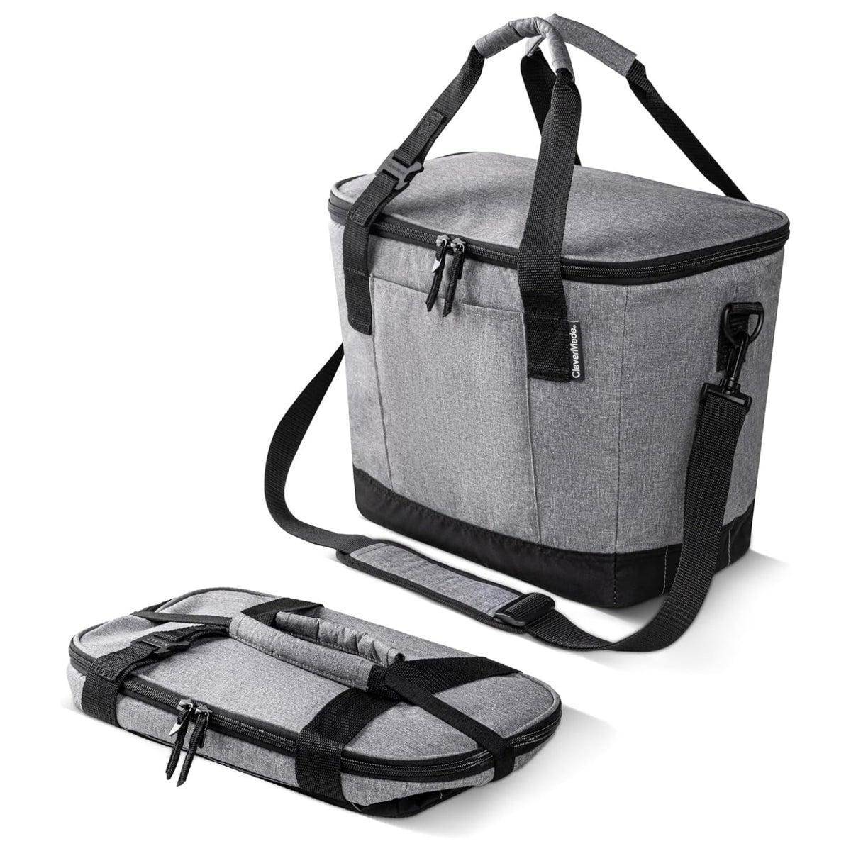 CleverMade Tahoe collapsible cooler folded for compact storage and portability.