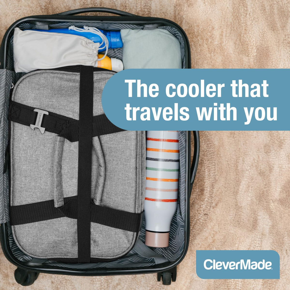 CleverMade Tahoe travel-strap and front pocket for essentials.