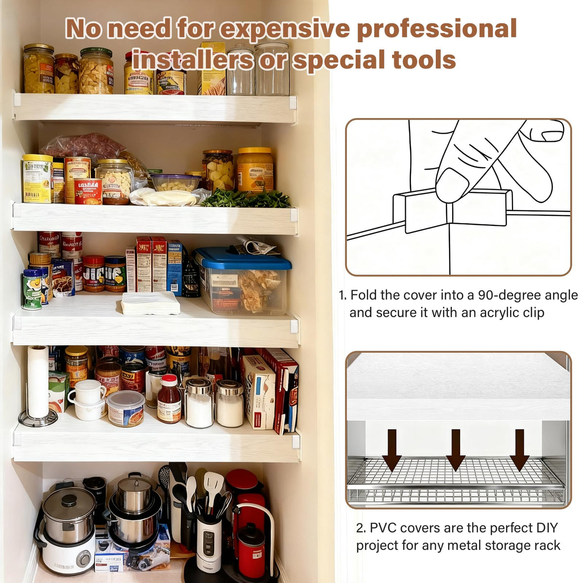 Clicliet PVC shelf liner with acrylic clips for tool-free setup