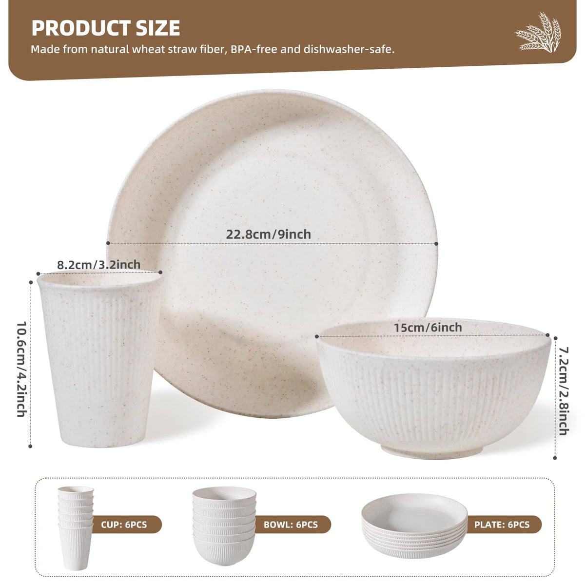 CLIFF'S KITCHEN wheat straw cups 6 ideal for travel meals