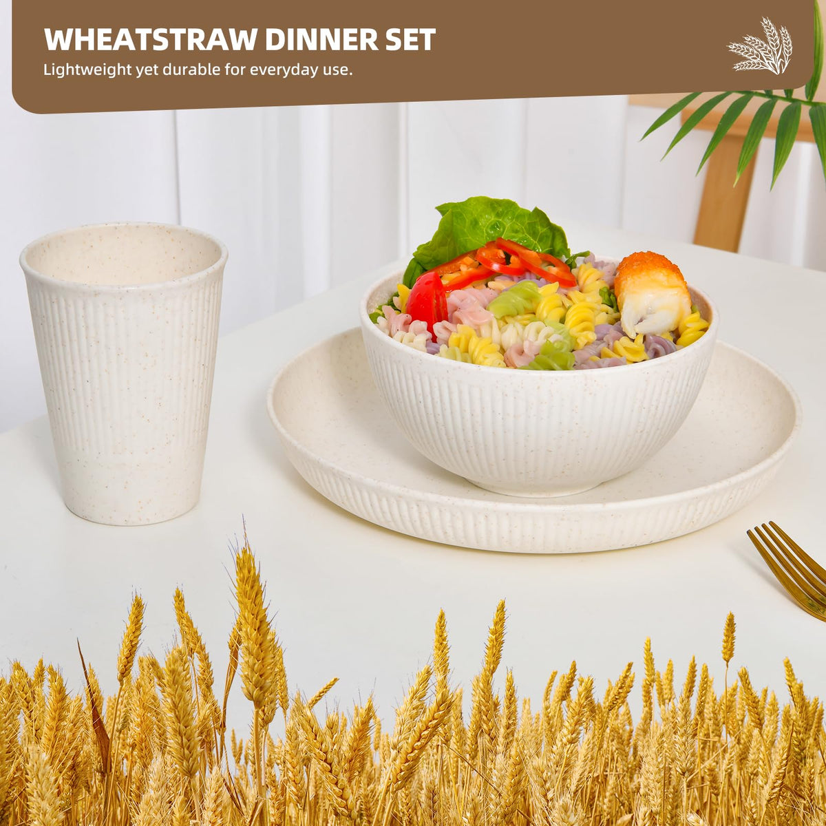 CLIFF'S KITCHEN unbreakable wheat straw dinnerware, ideal for drops and busy homes