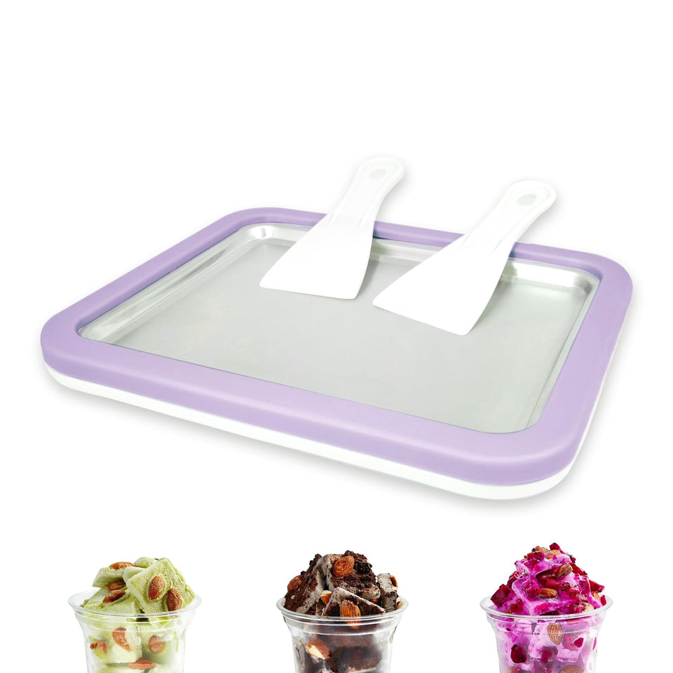 Climafusion rolled ice cream maker with lavender pan ready for dessert.