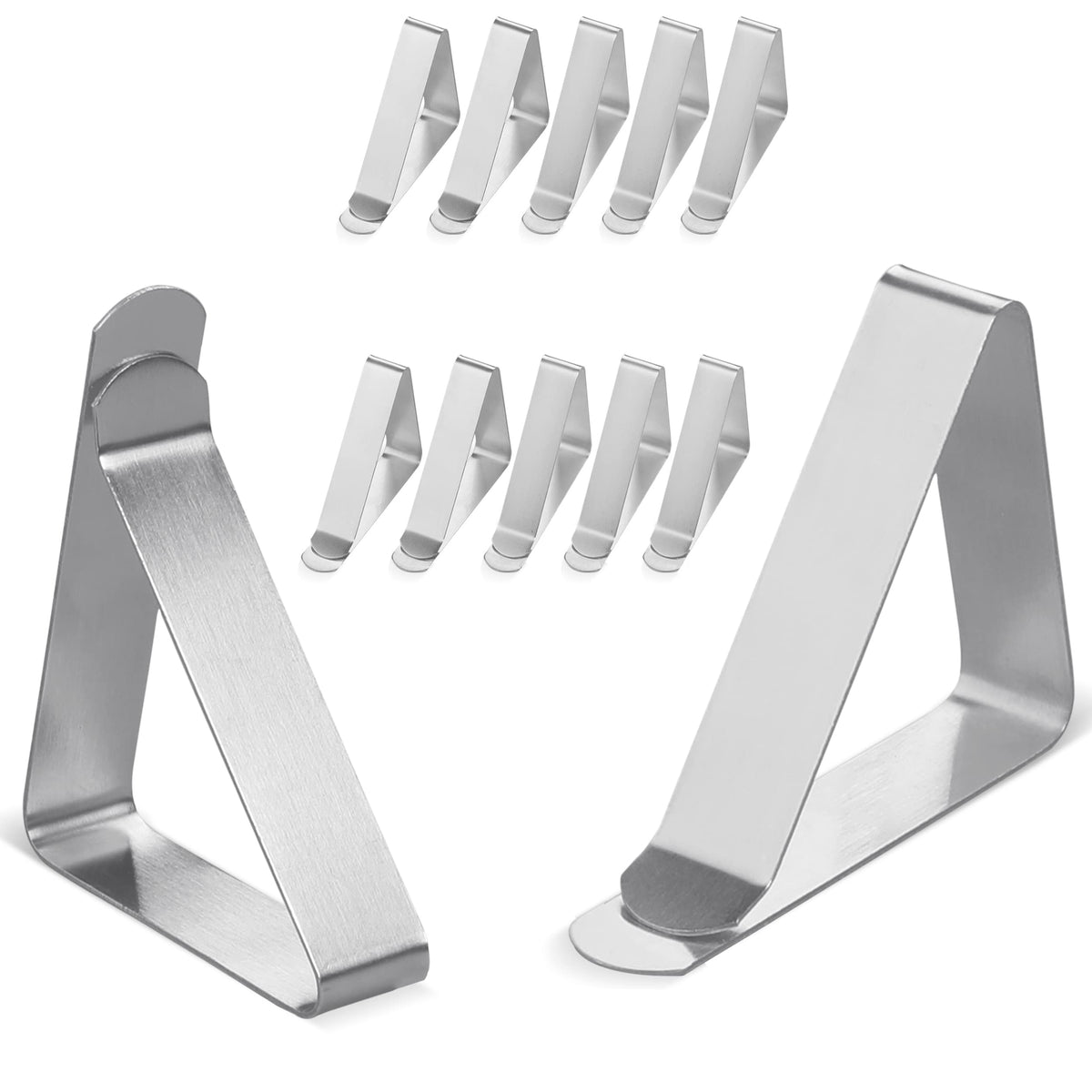 Clipra large tablecloth clips in stainless steel for outdoor tables.