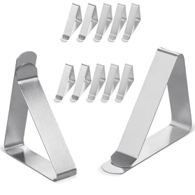 Clipra large tablecloth clips in stainless steel for outdoor tables.