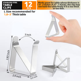 Clipra table cloth clip close-up shows durable stainless edge.