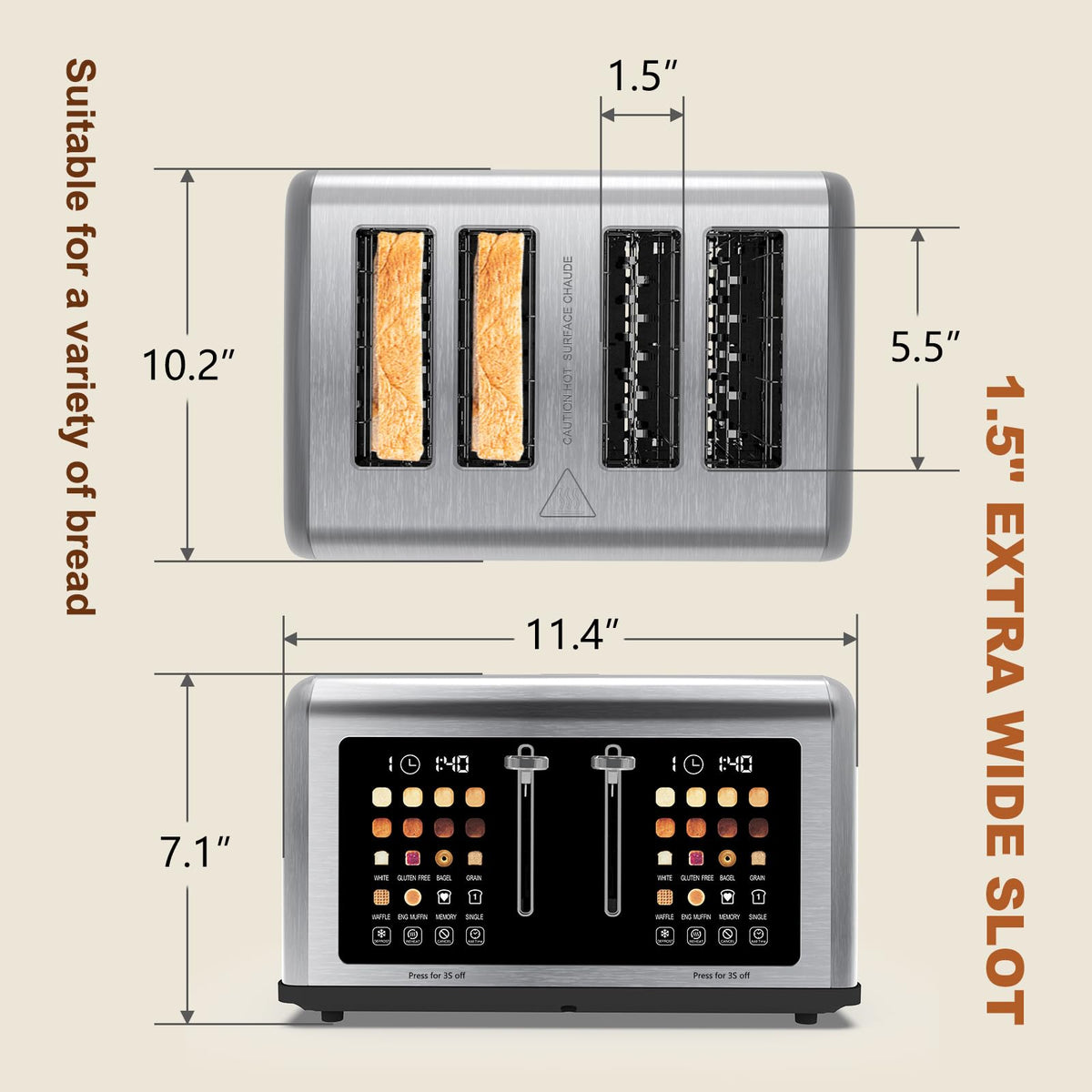 Clixane 4-Slice Toaster six bread types including bagel for versatile breakfasts