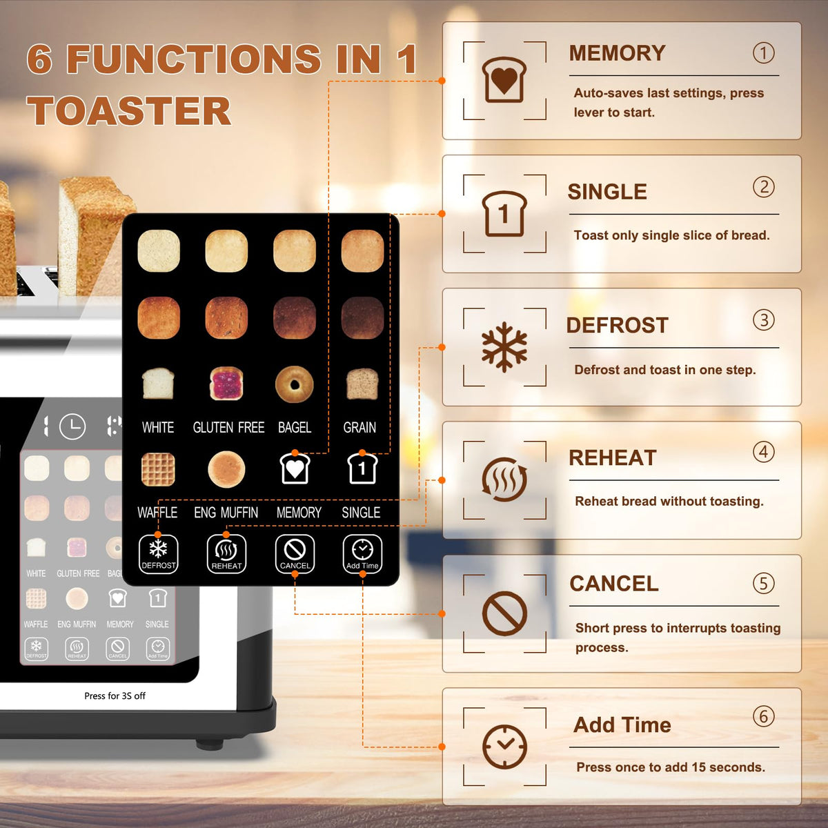 Clixane 4-slice toaster eight shade settings for browning precision.