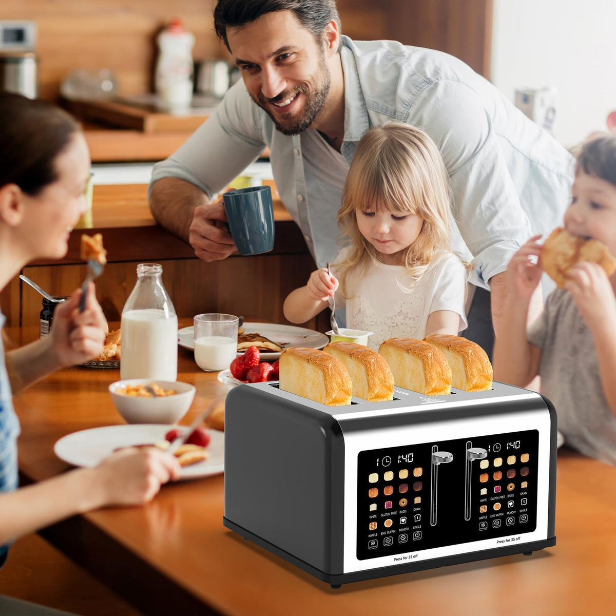 Clixane 4-slice toaster defrost and reheat features for frozen slices.