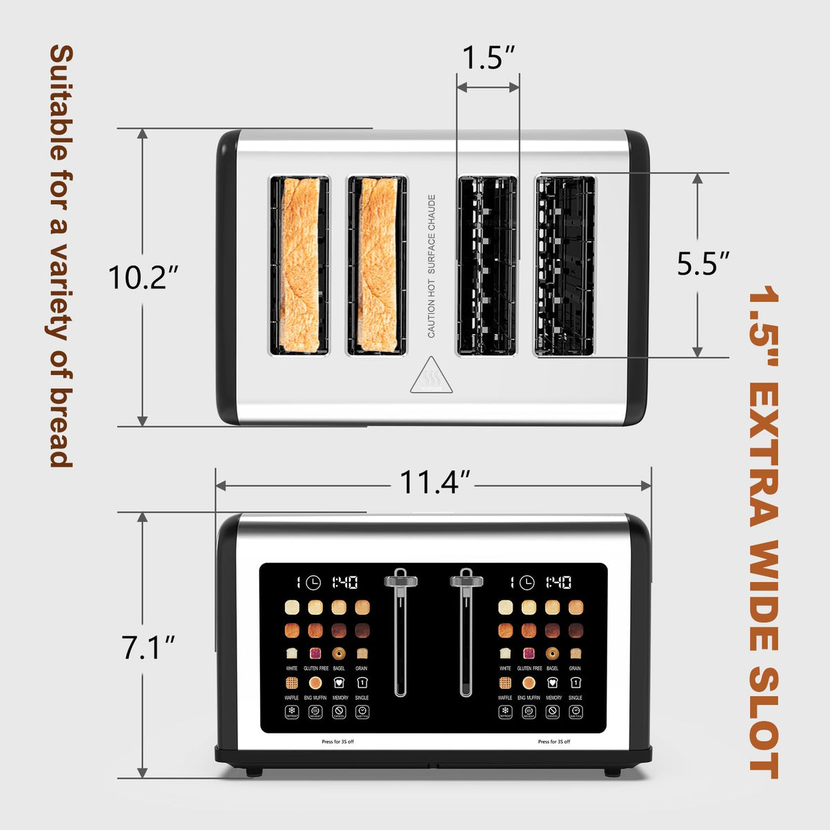 Clixane 4-slice toaster extra-wide slots for thicker bread.