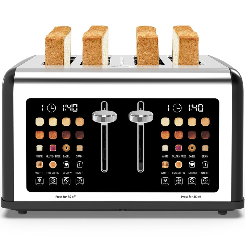 Clixane 4-slice toaster front view highlights modern stainless steel design for quick breakfasts.