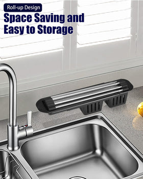 CLNGAI dish rack with extendable length shows utensil holder in action for organized drying.