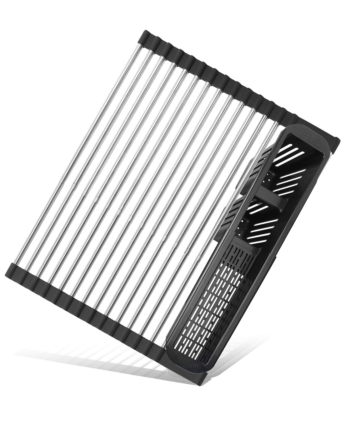 CLNGAI roll up dish drying rack extended to fit large sinks, ideal for busy kitchens.