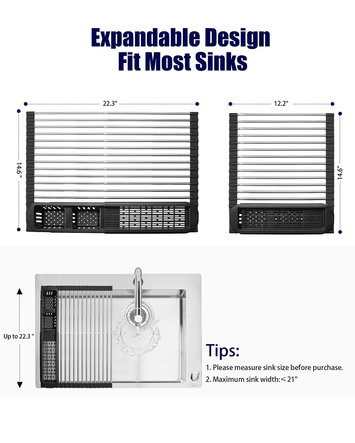 CLNGAI roll-out rack features removable utensil holder for flexible use as a drainer.