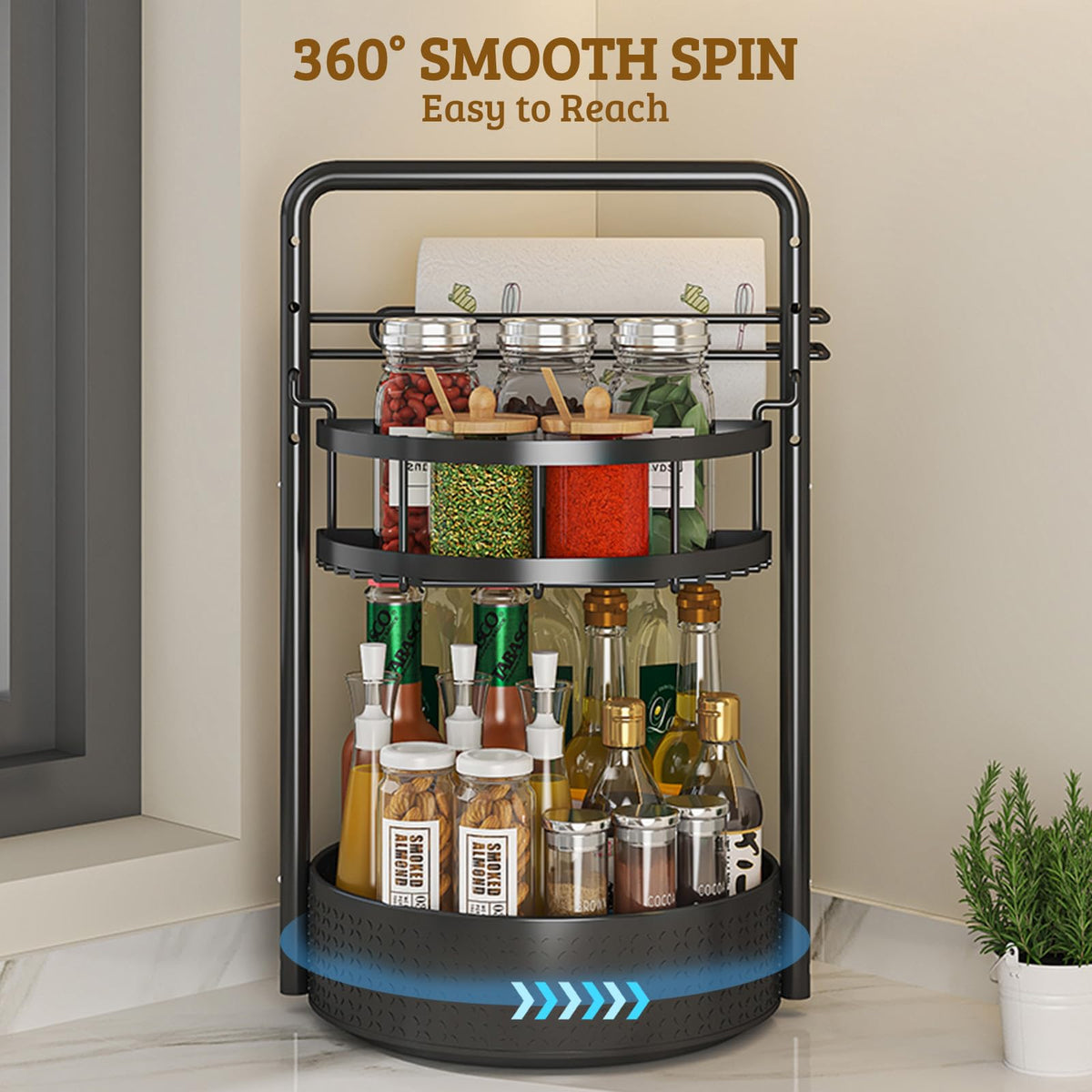 CLOKTA Rotating Spice Rack has a non-slip base for stability.