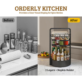 CLOKTA Rotating Spice Rack suits countertops, cabinets, or pantries.