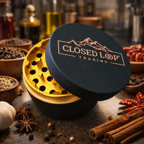 Closed Loop Trading manual spice grinder travel compact design fits in a drawer or pack.