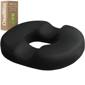 CloudBliss donut pillow with dimensions for versatile chair fit and portability