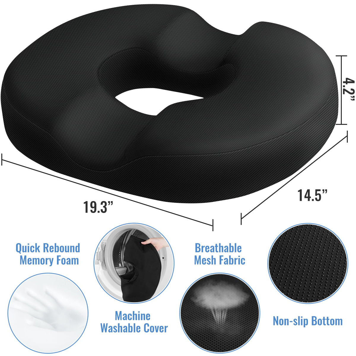 CloudBliss donut pillow showing ergonomic U-gap for even weight distribution