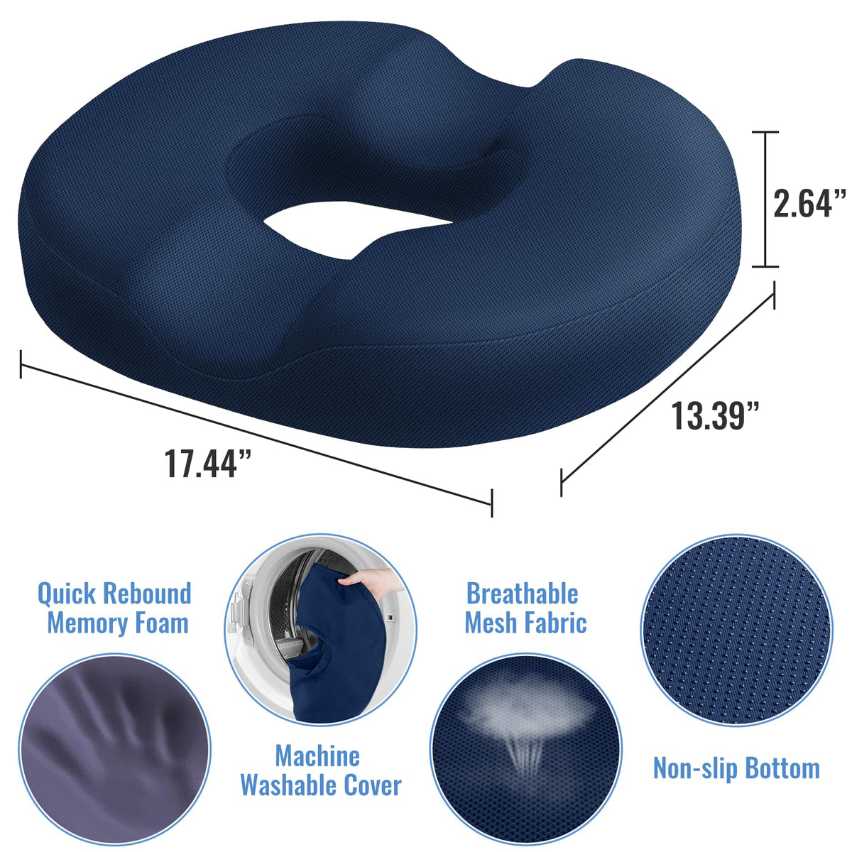 CloudBliss Donut Pillow ergonomic U-gap illustrating pressure relief on hips.