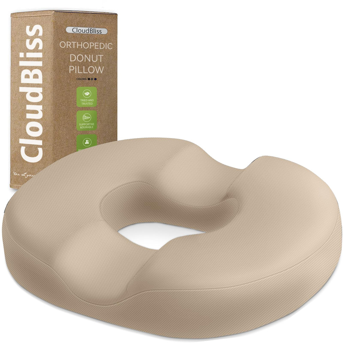 CloudBliss donut pillow front view shows portable comfort for any chair