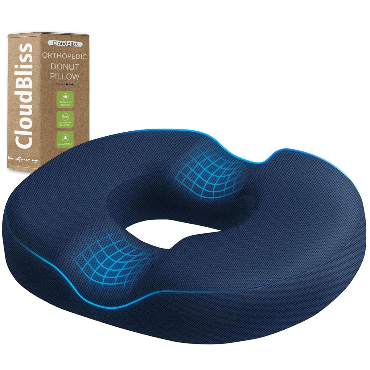 CloudBliss Donut Pillow top view on chair showing even weight distribution for comfort.