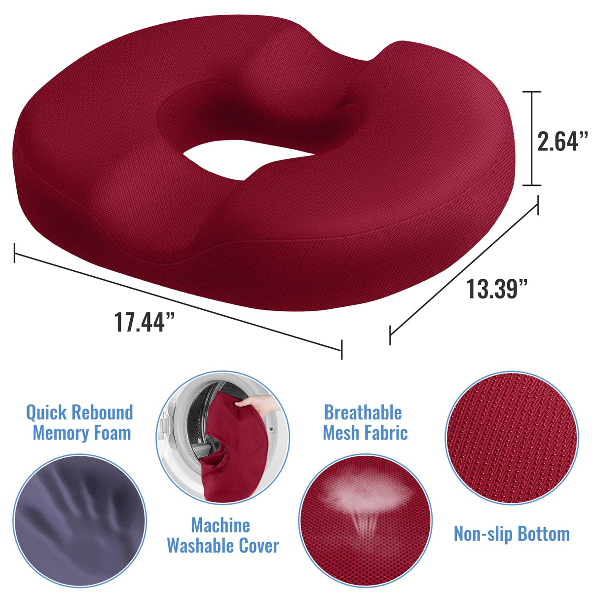 CloudBliss Donut Pillow side view reveals U-gap for weight distribution