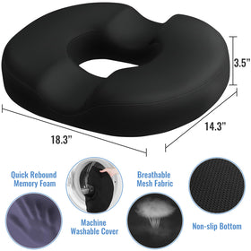 Close-up of CloudBliss donut pillow showing the ergonomic tailbone support.