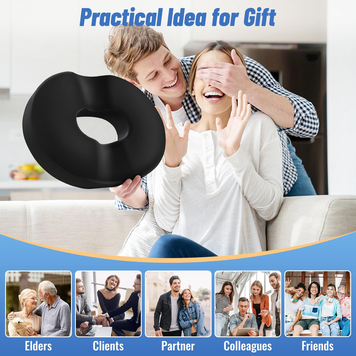 CloudBliss donut pillow in car seat demonstrates travel-friendly comfort