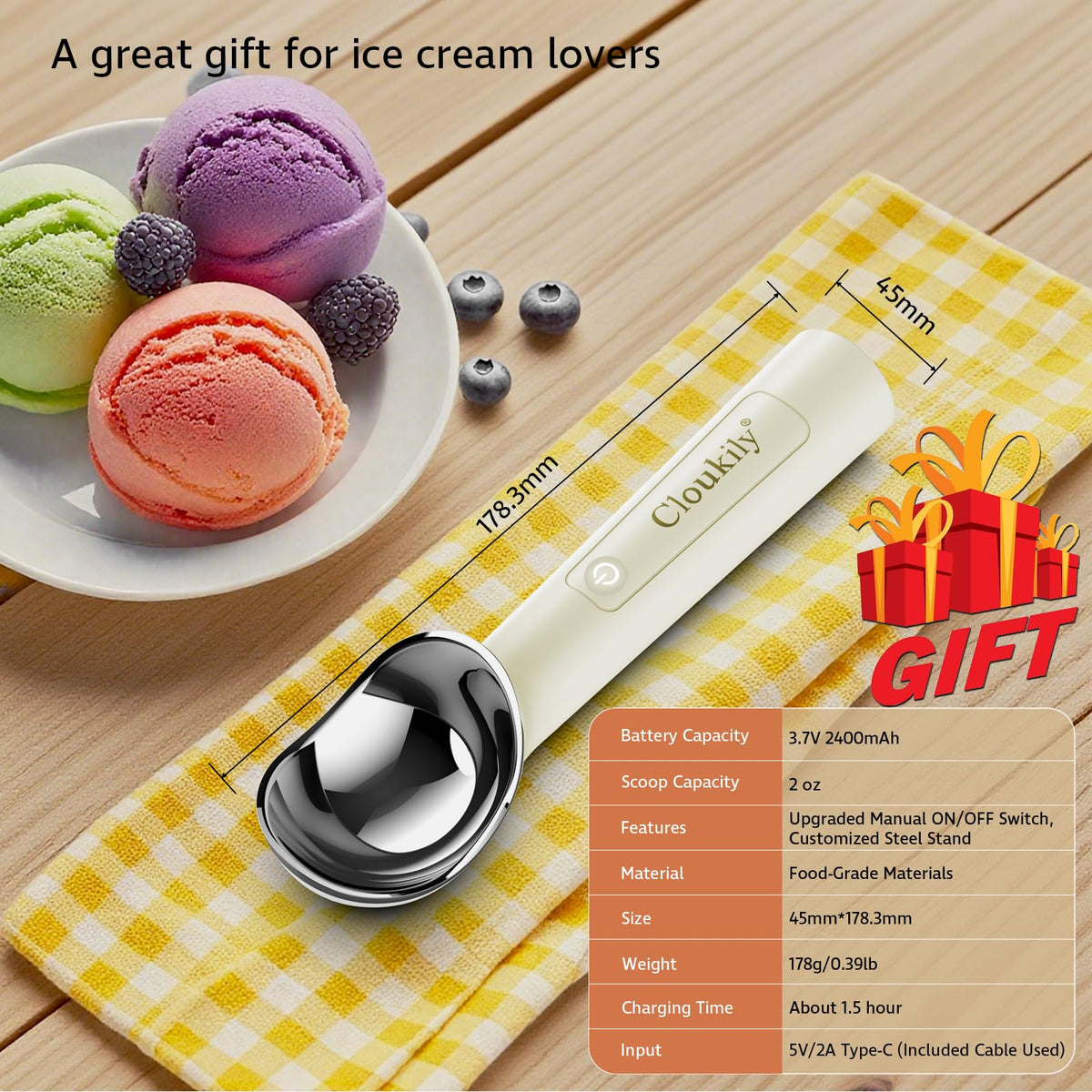 Cloukily ergonomic, non-slip handle reduces wrist strain during dessert service.