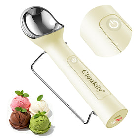 Cloukily heated ice-cream scoop Gen3 with on/off switch for quick, controlled scooping.