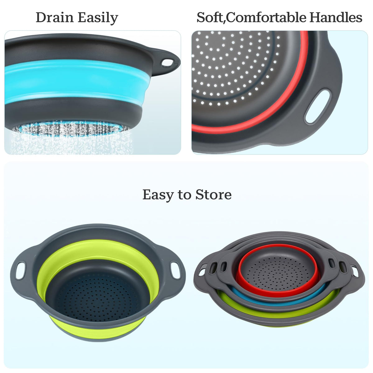Cluren colander with non-slip base stays steady during use.