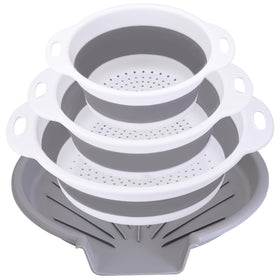 Cluren collapsible colander set shown with three sizes for versatile rinsing.
