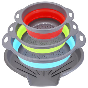 Cluren collapsible colander set large-tray with oversized draining surface to save counter space