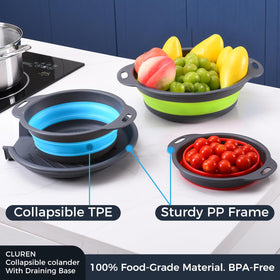Cluren collapsible colander set non-slip-base keeps draining stable