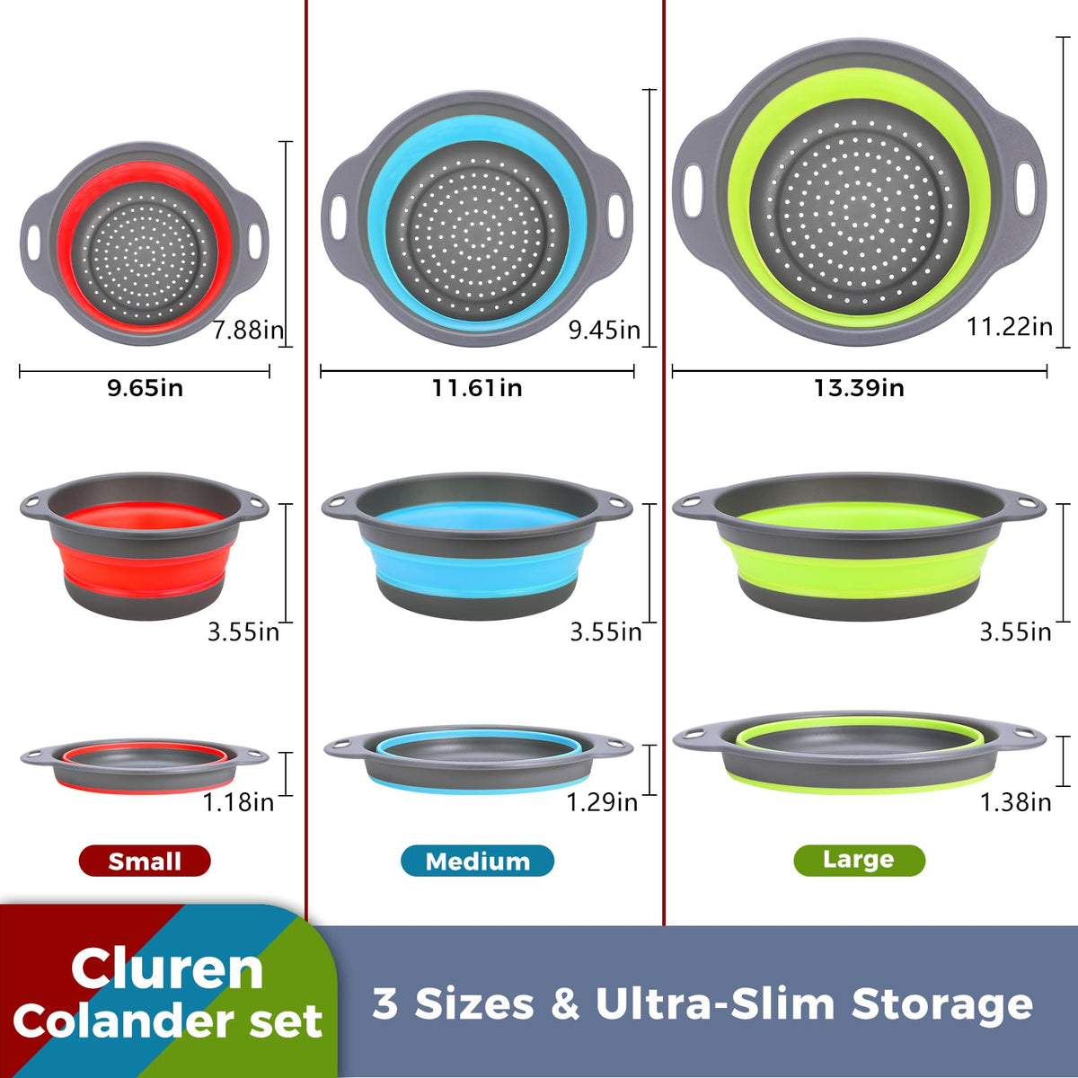 Cluren collapsible colander set small-tray folds flat for compact storage