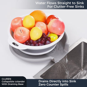 Cluren oversized draining tray stabilizes draining for pasta and vegetables.