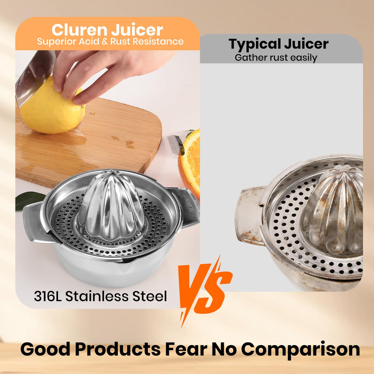 Cluren lemon squeezer juice pouring demonstrates smooth flow with minimal pulp.
