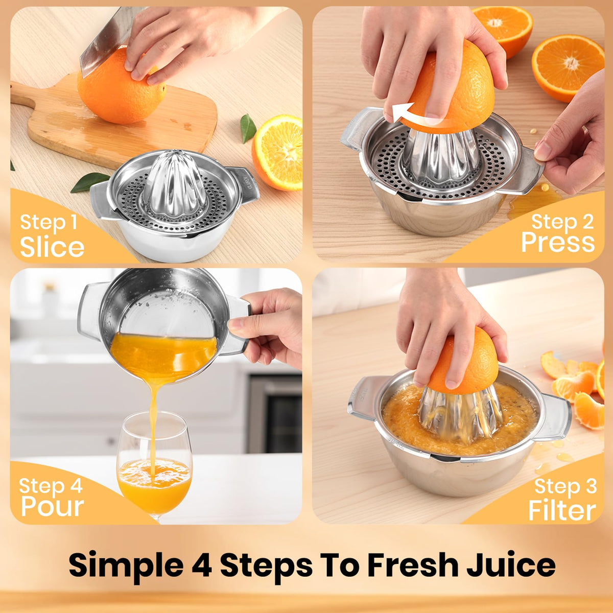 Cluren lemon squeezer one-piece construction eliminates loose parts and reduces maintenance.