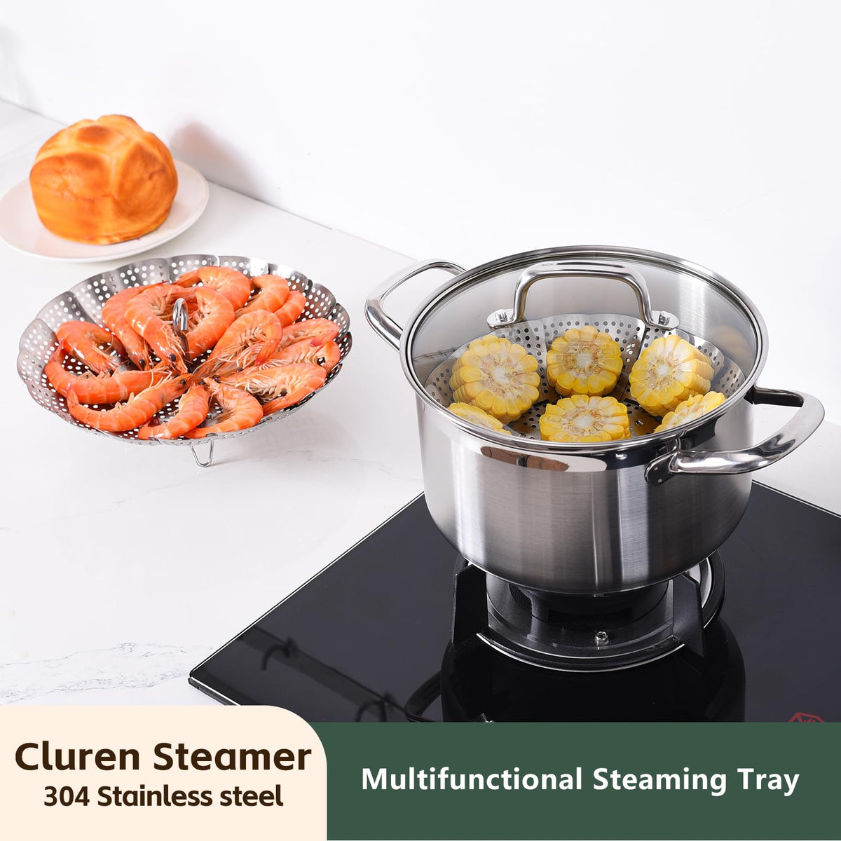 Cluren steamer basket compact for easy storage when not in use.