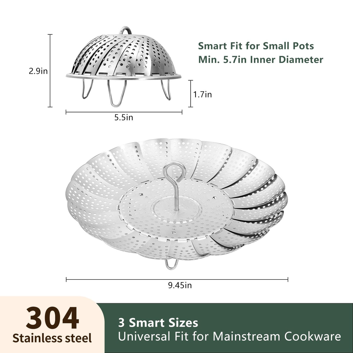 Cluren steamer basket dense holes speed up steam for even cooking.