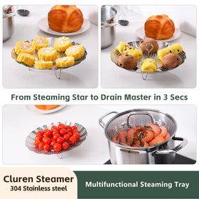 Cluren steamer basket with three-mode petal opening adapts to different pots.