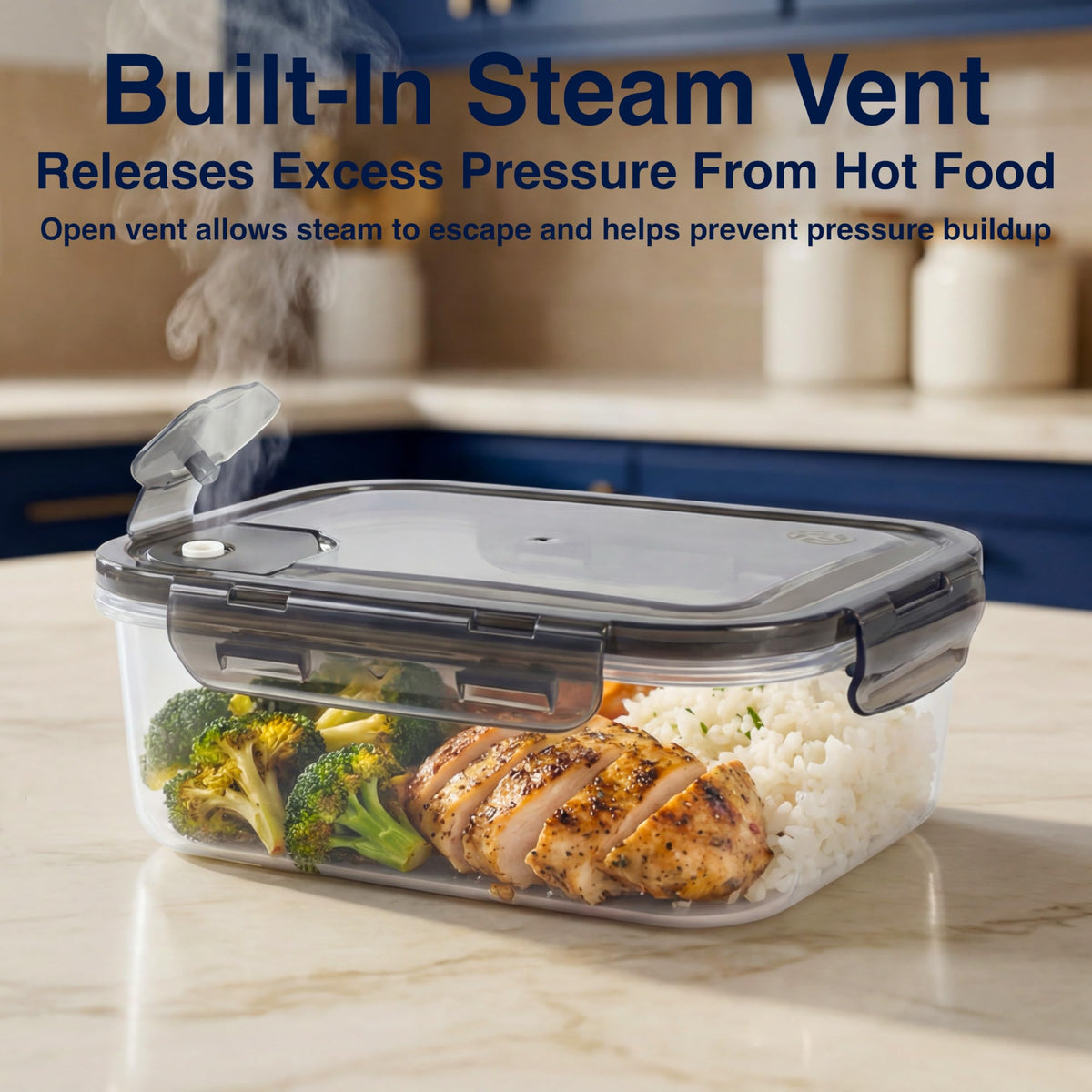 Clutterix three-compartment container keeps foods neatly separated for meal prep.