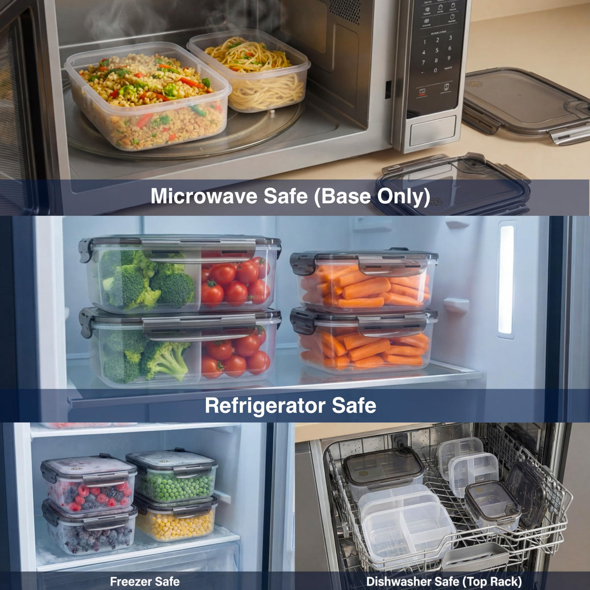 Clutterix container with vented lid reduces pressure buildup when storing hot foods.